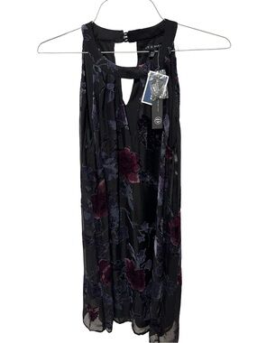 As U Wish Black Dress with Plum and Deep Violet Floral Burnout